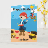 楽しいブロンドの海賊少年 あなたは迷路の達人 お誕生日おめでとう カード (黄色い花)