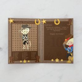 楽しいブロンド少年カウボーイ ワードサーチ ハッピーバースデー カード