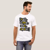 楽しいプログラマー デベロッパー Tシャツ Eat Sleep Code Repeat (正面フル)