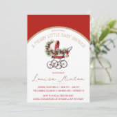 楽しいベイビーシャワー 赤とベージュのシャワー 招待状 (スタンド正面)
