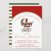 楽しいベイビーシャワー 赤とベージュのシャワー 招待状 (正面/裏面)