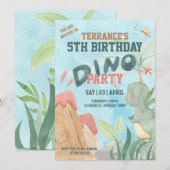 楽しいベイビーティラノサウルスレックス恐竜パーティー 招待状 (正面/裏面)