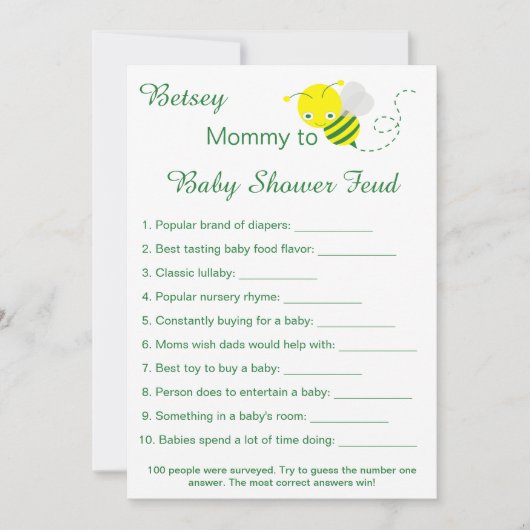 楽しいベビーシャワーフュードゲームカード 招待状 (正面)