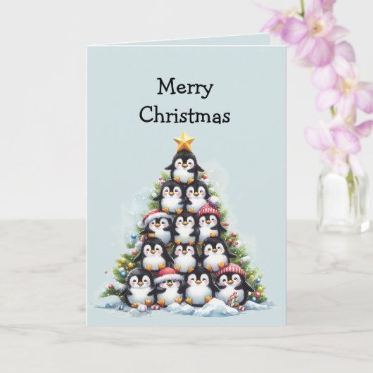 楽しいペンギンのクリスマスツリーの挨拶 カード (蘭)