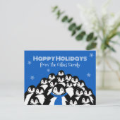 楽しいペンギンの家族 クリスマス青ポストカード シーズンポストカード (スタンド正面)