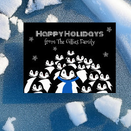 楽しいペンギンの家族 クリスマス ブラック ポストカード