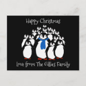 楽しいペンギンの家族 クリスマス ポストカード (正面)
