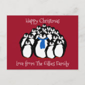 楽しいペンギンの家族 クリスマス ポストカード (正面)