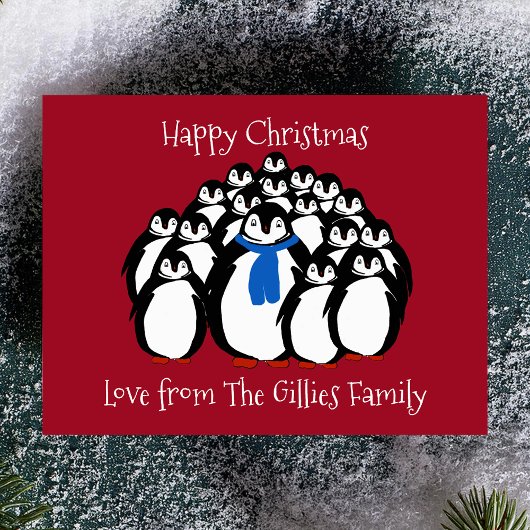 楽しいペンギンの家族 クリスマス ポストカード
