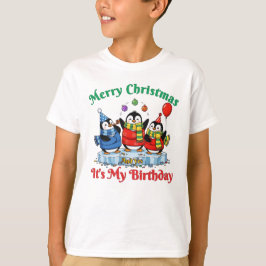 楽しいペンギン、メリークリスマスお誕生日おめでとう Tシャツ