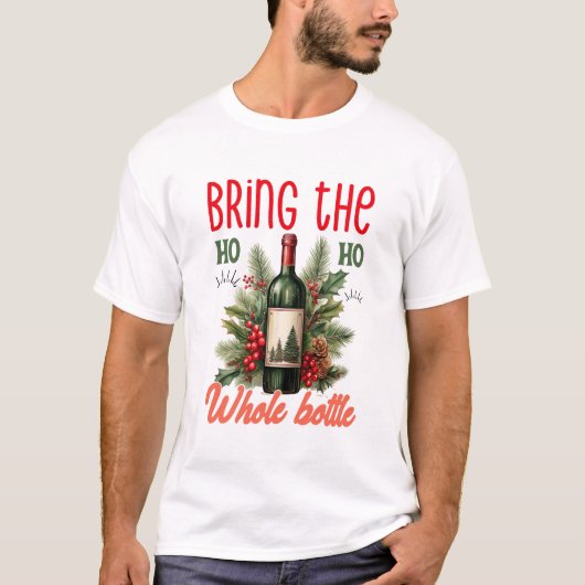 楽しいホホホのワインボトルクリスマス Tシャツ (正面)