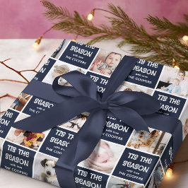 楽しいホリデーシーズンフォトグリッド クリスマスギフト ラッピングペーパー