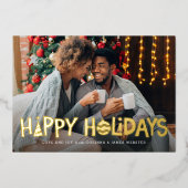 楽しいホリデーシーズン！かわいい写真家族フ 箔シーズンカード (正面)