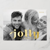 楽しいホリデーシーズン モダン シンプル ファミリーフォト 箔シーズンカード (正面)