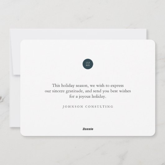 楽しいホリデーシーズン！現代的なクリスマスのオーナメントと松の木 シーズンカード (裏面)