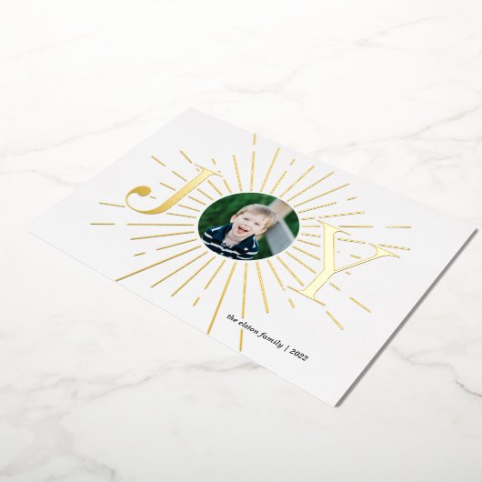 楽しいホリデー写真カード、喜びに満ちた、子供、宗教的な 箔シーズンカード (回転した状態)