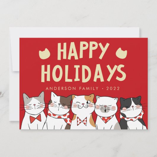 楽しいホリデー かわいい猫たちのクリスマスソング シーズンカード (正面)