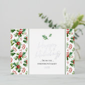 楽しいホリデー シンプルなクリスマス ベリー 箔シーズンカード (立ち正面)