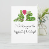 楽しいホリデー。赤いハートの松の枝 シーズンカード (スタンド正面)