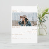 楽しいホワイト金ゴールド文字フォトブライダルシャワー 招待状 (スタンド正面)