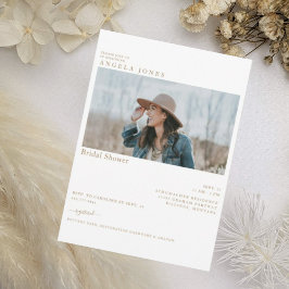 楽しいホワイト金ゴールド文字フォトブライダルシャワー 招待状