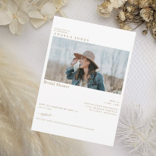 楽しいホワイト金ゴールド文字フォトブライダルシャワー 招待状