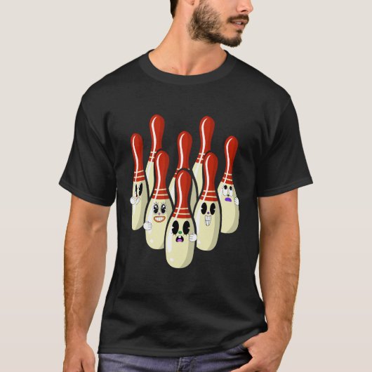 楽しいボウリングのピン カートゥーン デザイン Tシャツ (正面)