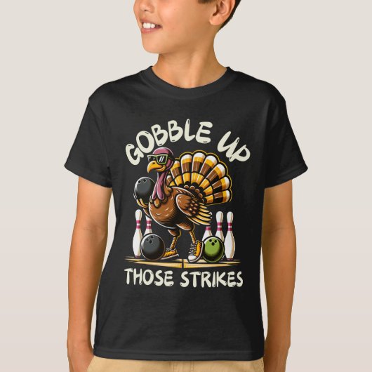 楽しいボウリングをするターキー・サンクスギビング Tシャツ (正面)