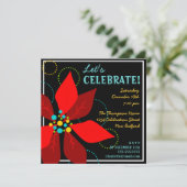 楽しいポインセチア レトロ ホリデー パーティー 招待状 (スタンド正面)