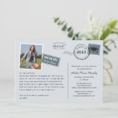 楽しいポストカードスタイルの卒業パーティー招待状 セーブザデート (スタンド正面)