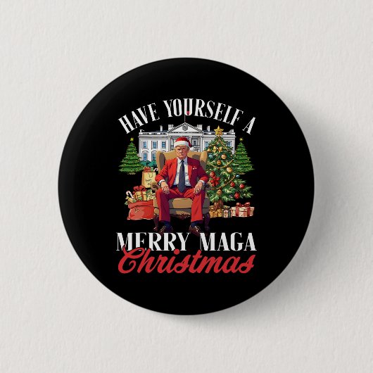 楽しいメガクリスマスをあなたに サンタおもしろいT 缶バッジ (正面)