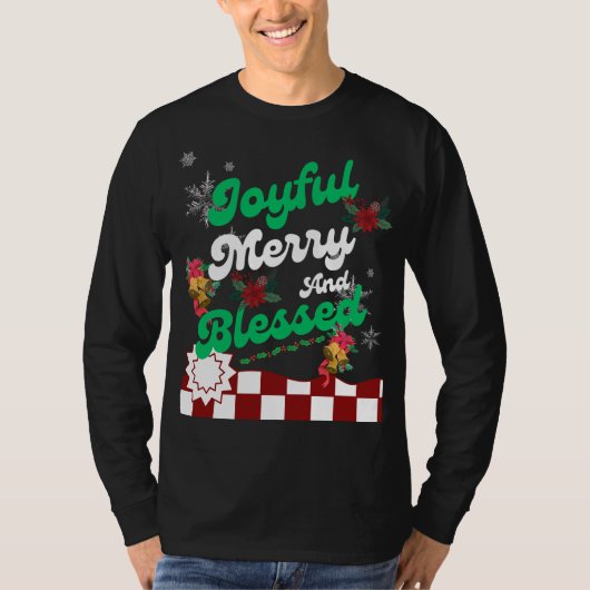 楽しいメリーと賛美、レトロなクリスマス Tシャツ (正面)