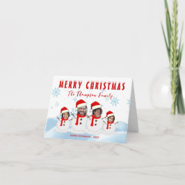 楽しいメリークリスマススノーマンファミリーフォト シーズンカード