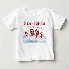 楽しいメリークリスマススノーマンファミリーフォト ベビーTシャツ