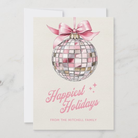 楽しいモダンなディスコボールオーナメント 最も幸せなホリデーシーズン シーズンカード (正面)