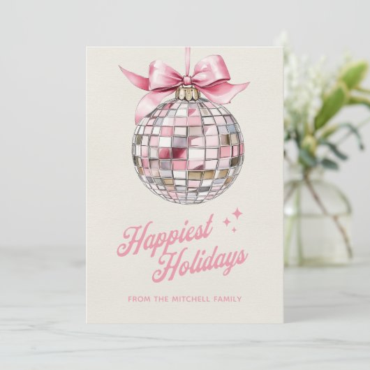 楽しいモダンなディスコボールオーナメント 最も幸せなホリデーシーズン シーズンカード (スタンド正面)
