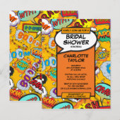 楽しいモダンなブライズシャワーのためのコミックブック インビテーションポストカード (正面/裏面)