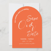 楽しいモダンオレンジの夏の結婚式 Save The Date 招待状 (正面)