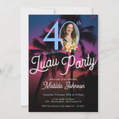 楽しいモダンカスタム写真ルアウパーティー40歳の誕生日 招待状 (正面)