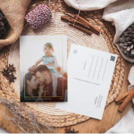 楽しいモダンクリスマスの脚本 |額縁の写真金ゴールド 箔シーズンポストカード