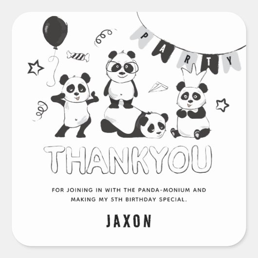 楽しいモダンパンダありがとう子供の誕生日 スクエアシール (正面)
