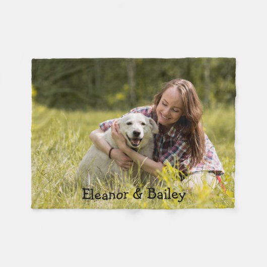 楽しいモダンペット写真パーソナライズドモノグラム フリースブランケット (正面(横))