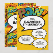 楽しいモダン誕生日パーティー どの年齢でも POW 招待状 (正面/裏面)