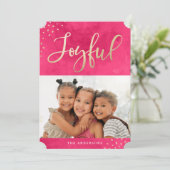 楽しいモダン金ゴールドピンクの水彩写真 シーズンカード (スタンド正面)