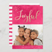 楽しいモダン金ゴールドピンクの水彩写真 シーズンカード (正面/裏面)