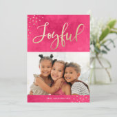 楽しいモダン金ゴールドピンクの水彩写真 シーズンカード (スタンド正面)