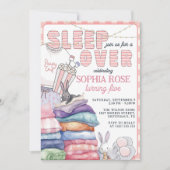 楽しいモダン ピンクのスリーパー バースデー パーティー 招待状 (正面)