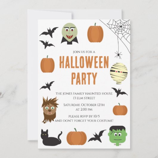 楽しいモンスターの子供たちのハロウィンパーティー 招待状 (正面)