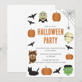 楽しいモンスターの子供たちのハロウィンパーティー 招待状 (正面/裏面)