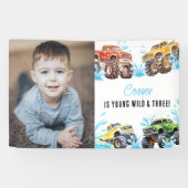 楽しいモンスタートラックの写真 3歳の誕生日プールパーティー 横断幕 (横)